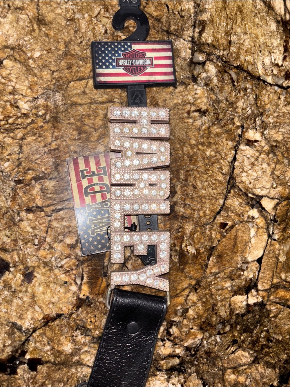 Harley-Davidson Black Leather Belt with Crystal 'Harley' Nameplate